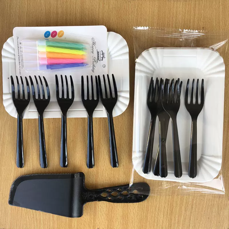 长方形一次性蛋糕餐盘刀叉套装圆形用品切刀三合一生日盘叉组甜品