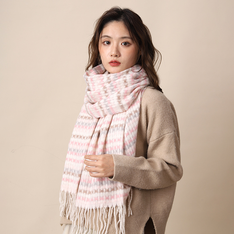 Elegant woven style cashmere 2024 new plaid women's winter Korean version versatile white student scarf_voghion.com