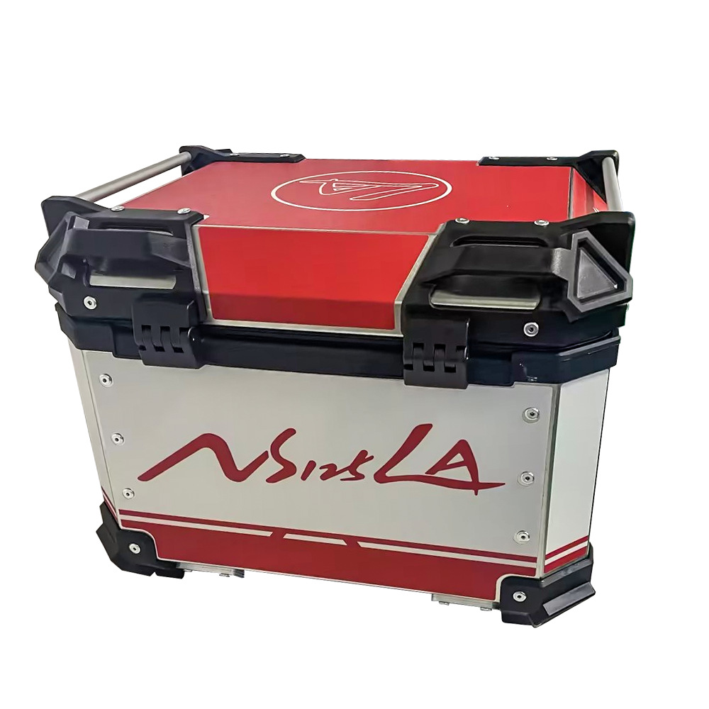 Customized 45L decalco de aluminio rojo maletero de aleación de aluminio desmontaje rápido fondo impermeable contra colisiones maletero de equipaje