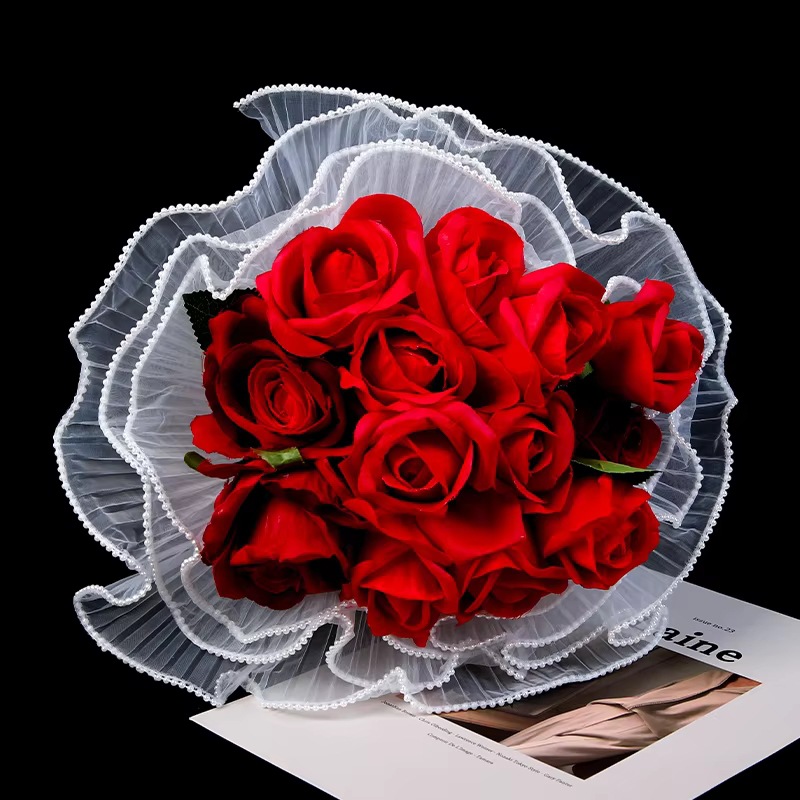 Wave Flower Wrapper Mesh White Pearl Edge Waterproofing Material de embalaje de ramo de flores