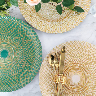 European Style Modern Simple Peacock Plate Glass Plate Cushion Plate Tableware Round Glass Western Plate Disc