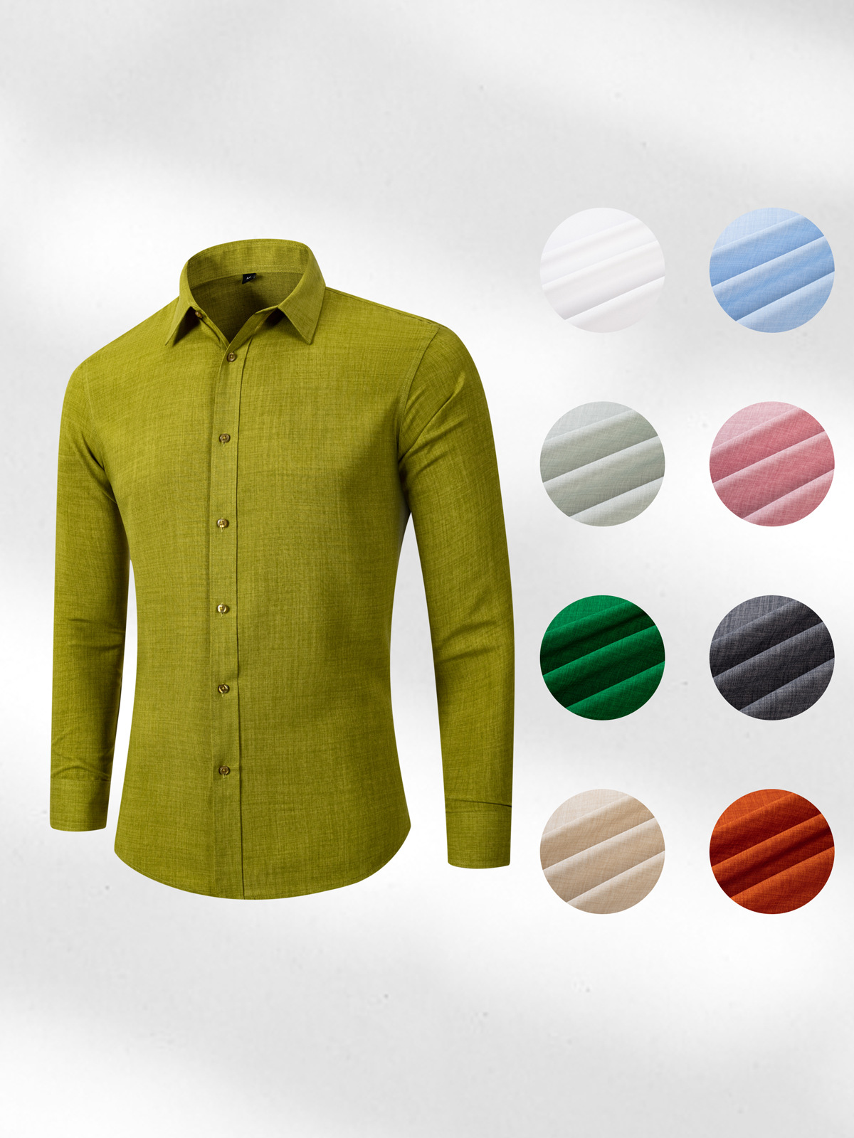 Camisas personalizadas transfronterizas de hombre de manga larga imitación de lino de color sólido de secado rápido comercial sin quemar delgado comercio exterior camisa de tamaño europeo y americano