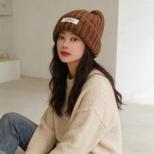 帽子女秋冬保暖毛线帽大头围百搭显脸小秋冬保暖护耳帽时尚针织帽