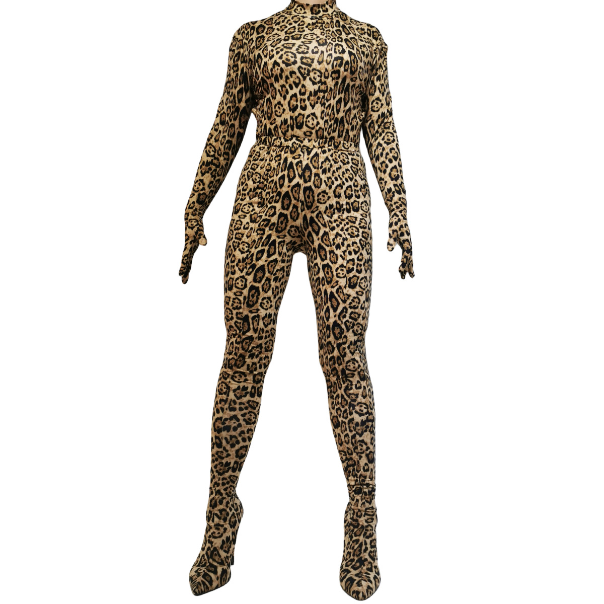 欧美性感外贸跨境个性演出豹纹走秀连裤靴女长筒靴裤靴pantboot