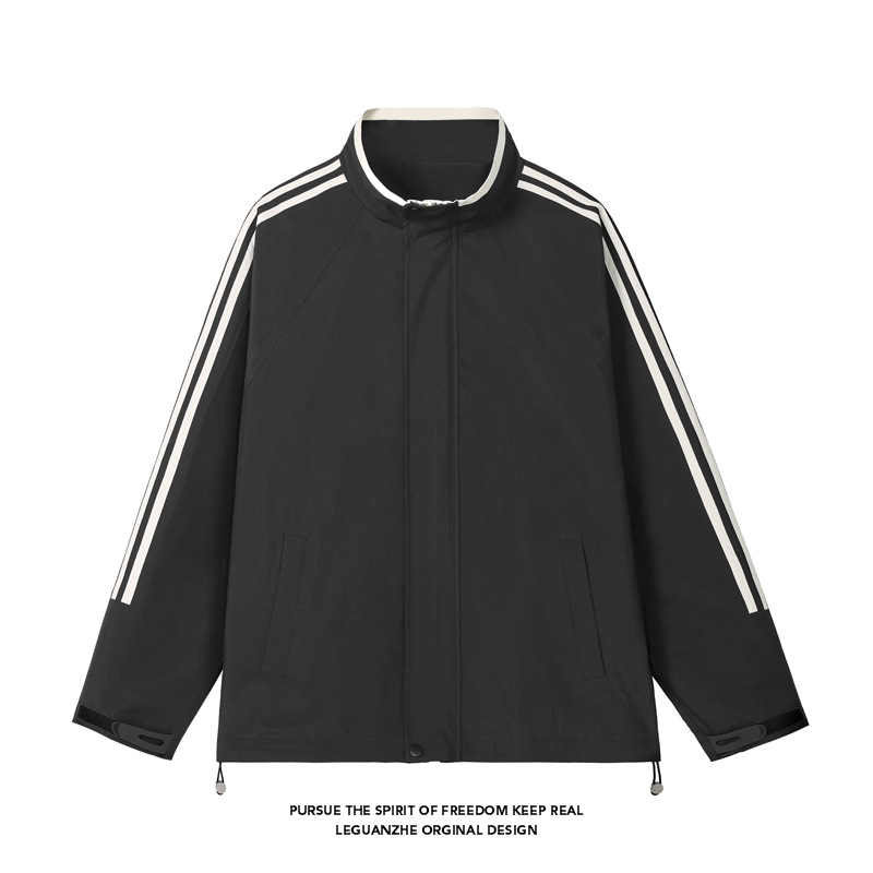 NASA春秋季新款港风大码三道杠撞色夹克男装百搭宽松情侣外套男士