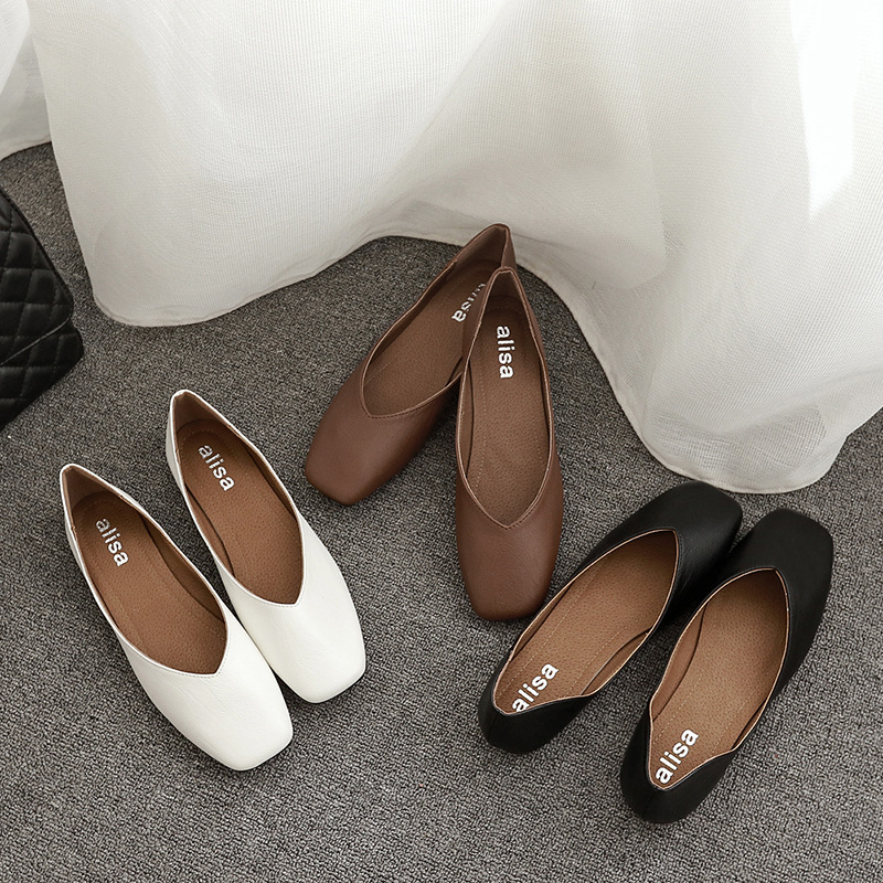 Square-Toe Women's Flats 2026 Spring Shoes Shallow Mouth Flat Sole Large Size Grandma Shoes Slip-On Flat Heel Maternity Loafers Women's Shoes