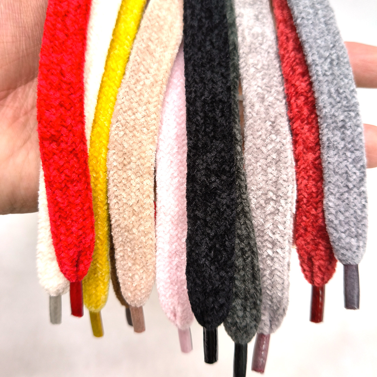 10mm color Chenille otoño invierno zapatos blancos pequeños zapatos planos huecos cordones planos casuales versátiles cordones de zapatos de doble capa