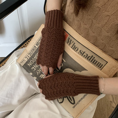 新款秋冬季短款半指毛線手套女波紋保暖防寒分指觸屏針織手套ins
