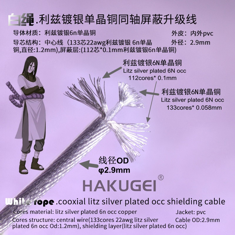 （批发价） 白绳.利兹镀银单晶铜同轴屏蔽升级线