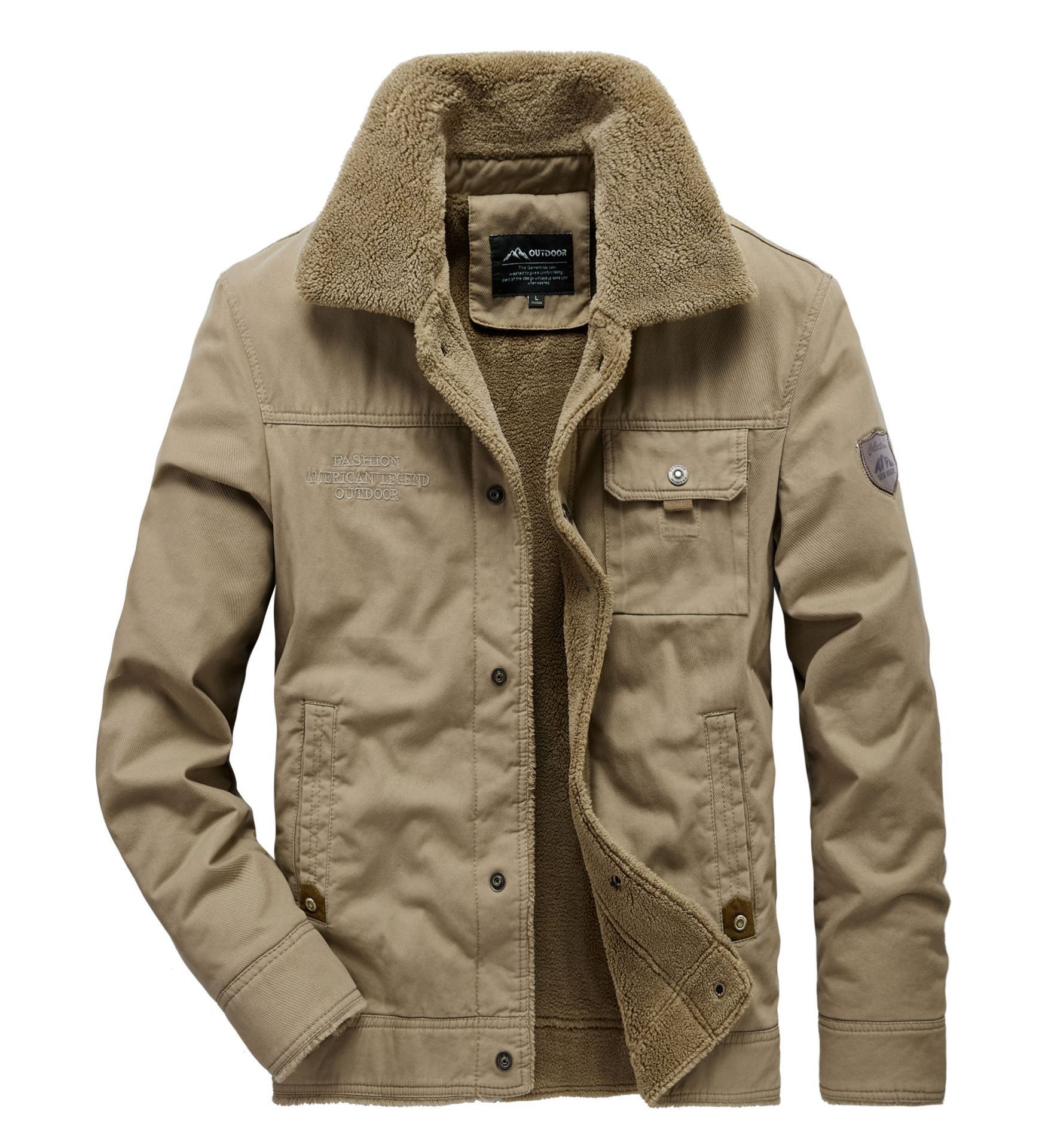 Herbst- und Papa-Outfit mit plüschiger, dicker, lässiger, lockerer Baumwolljacke für Männer mittleren Alters und warmer Winterjacke_voghion.com