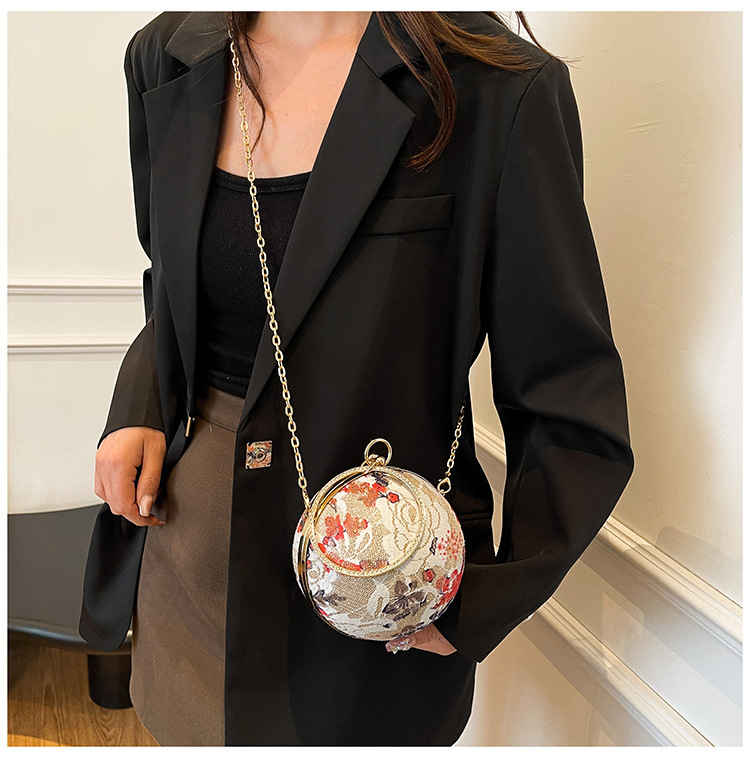 900g Weight Lock clasp Closure Type Single Shoulder Strap, Top Handle Strap Type Circle Bag Bags Type Daily, Shopping Occasion PU Material Women's Backpack Backpack Flower Pattern All Seasons Season Women's Gender Elegant, Vintage Style Style Round Shape Women's PU Flower Elegant Vintage Style Round Lock Clasp Circle Bag 11