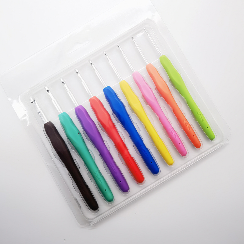 TPR crochet de mango suave, crochet de mango suave sólido, crochet de algodón, crochet de lana, crochet de mango suave de arco iris tejido a mano