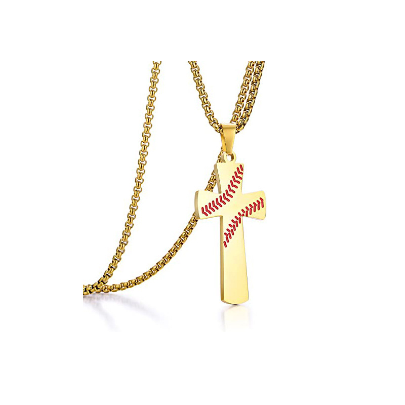 Collana con ciondolo a croce in acciaio inossidabile con scritta "Ballboard Texture" per uomo, stile sportivo, Hip Hop_voghion.com