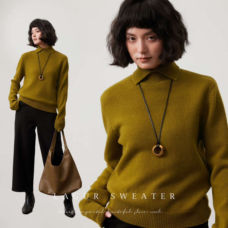 Lagur Ireland's Blue ~ 100% Merino Wool Base Knitted Sweater Warm Inner Half Turtleneck Winter Women