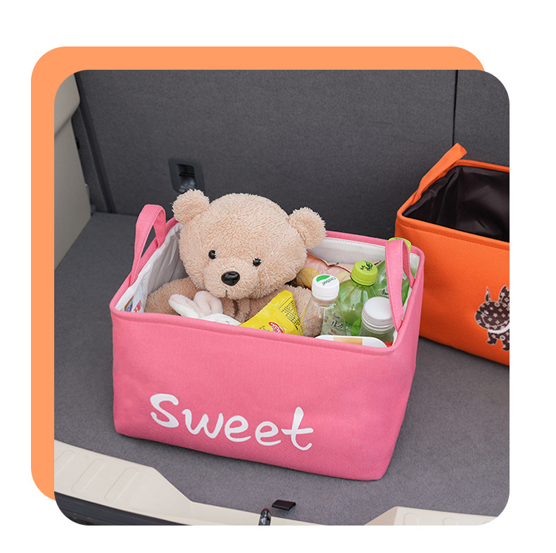 Casual Car Trunk Storage Box with Large Capacity Handle Car Miscellaneous Storage Basket Cartoon Car Storage Box