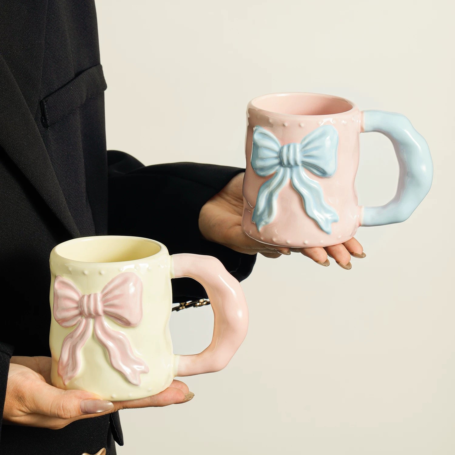 Taza de arco de alta calidad de taza de cerámica de gran capacidad de taza de agua de bebida de oficina de niñas café desayuno taza
