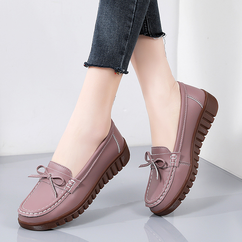Leather universal loafers flat for pregnant low-cut
