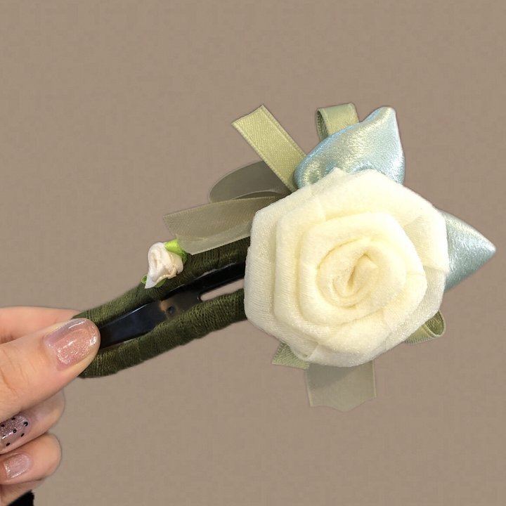 超仙仿真玫瑰花发夹后脑勺气质低马尾百合花朵抓夹氛围感百搭发饰|undefined