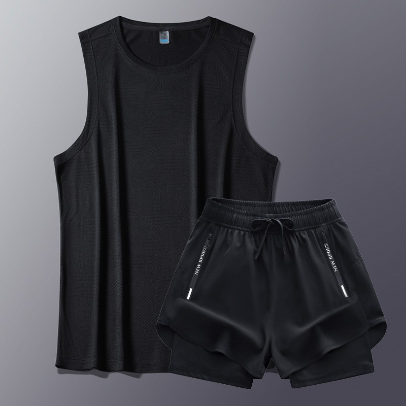 Trajes de chaleco de fitness para hombres, trajes deportivos para hombres, trajes de fitness de dos piezas, 2025 nuevas camisetas de verano rápidas