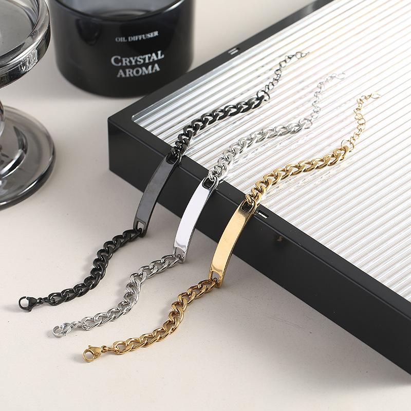 Hot Selling Hip-Hop Personalized Men's and Women's Nk Chain Titanium Steel Bracelet Stainless Steel Can Be Engraved Long Curved Bracelet Manufacturer Wholesale