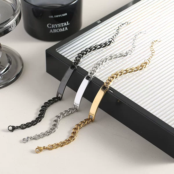 Hot Selling Hip-Hop Personalized Men's and Women's Nk Chain Titanium Steel Bracelet Stainless Steel Can Be Engraved Long Curved Bracelet Manufacturer Wholesale