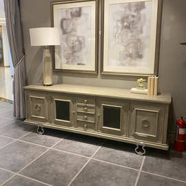 美式轻奢实木电视柜高档客厅简约现代北欧风高级灰储物柜家具组合