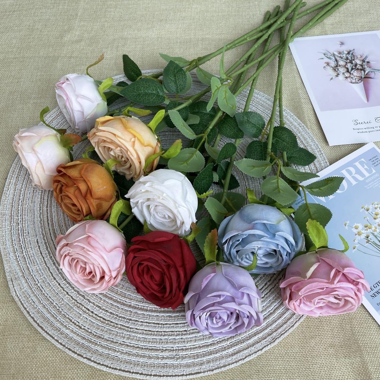 Single bunch of imperial rose for home placement, floral arrangement for wedding ceremony, centerpieces for venue decoration, artificial flowers