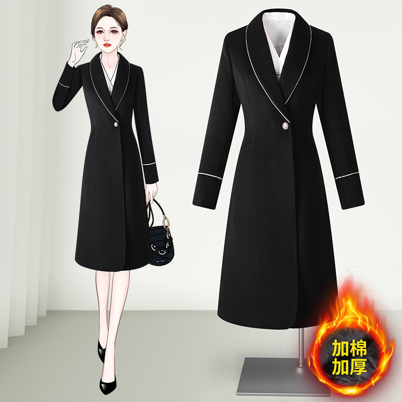 Air China Stewardess Professional Woolen Outwear Women's Mid-Length down Liner Sales Office Professional Woolen Outwear Work Clothes