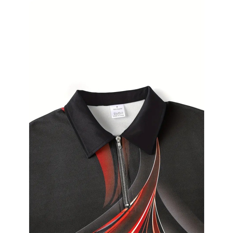 Venta caliente colorido 3D geométrico halo estampado hombre calle alta moda salvaje manga larga suelta cremallera transpirable camisa POLO