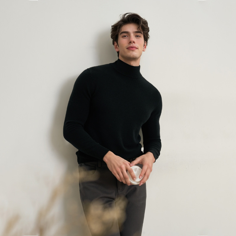 Suéter de hombre de cuello medio alto hoodie de punto de invierno delgado suéter de lana de base de hombre de cuello medio alto suéter de hombre