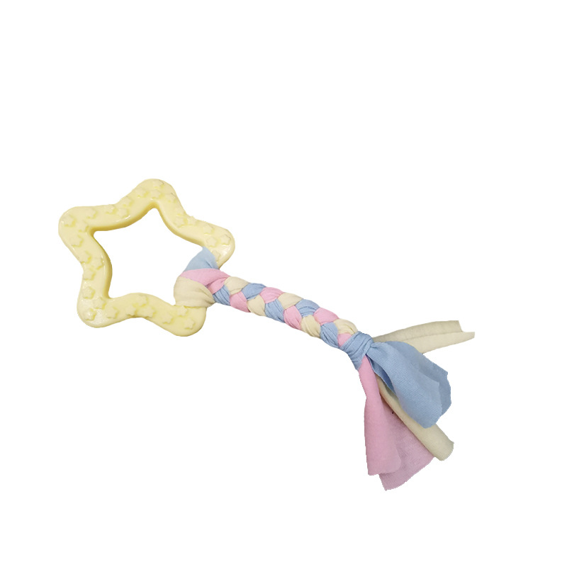 Suministro directo de fábrica mascota gato perro mordedura-resistente paño molar juguete TPR limpieza dental nudo tejido juguete de goma suave
