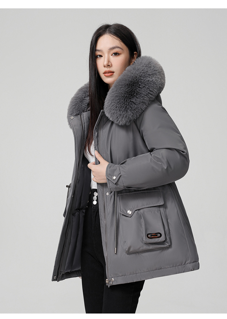 Cross border clothing with padding thickening to overcome women's short 2024 winter new style big fur collar slim fit_voghion.com