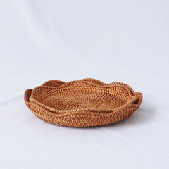 越南秋藤編果盤 家用客廳編織水果盤 茶點收納盤兩件套