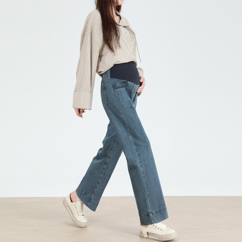 Maternity Jeans Straight Pants Wide Leg Pants Plus Fat Plus Size Spring Autumn Winter Pants High Elasticity