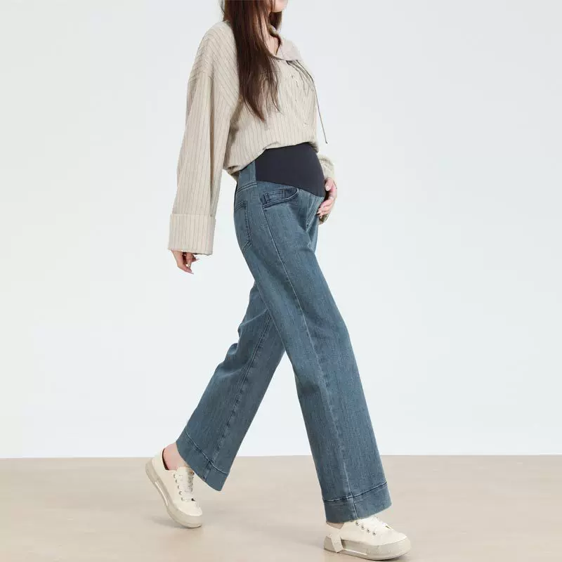 孕妇牛仔裤直筒裤阔腿裤加肥加大码春秋冬款长裤高弹力