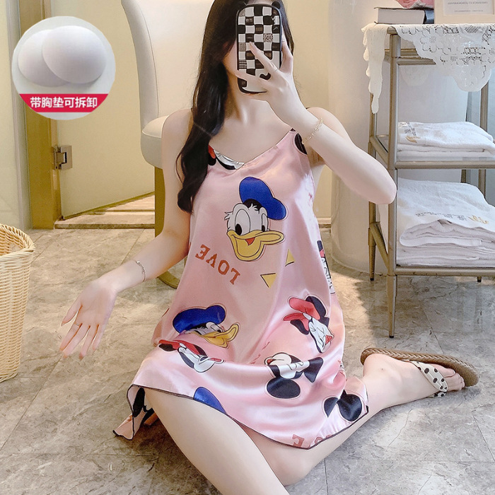 Una variedad de pijamas de verano giratorio cojín de pecho de seda simulada vestido de cinturón sexy pijamas de flores y hierbas dibujos animados ropa para el hogar
