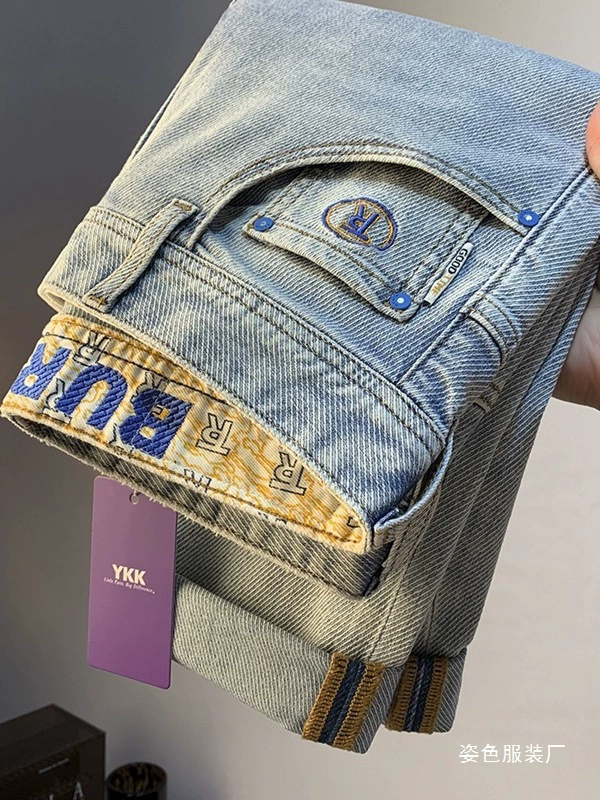 Summer light retro jeans for leisure, elastic trousers, slim fit, wholesale