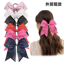 现货跨境亚马逊爆款啦啦队表演大燕尾满钻蝴蝶结发圈高弹力发饰