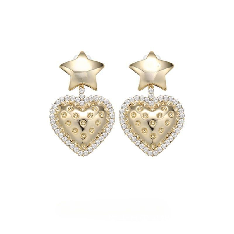 1 Pair Princess Sweet Star Heart Shape Carving Sterling Silver Rhinestones Drop Earrings display picture 2