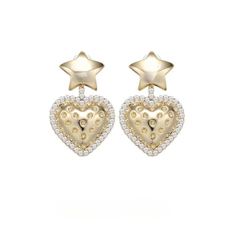 Drop Earrings Classification 1 Pair Quantity Holiday, Date Occasion Copper Material 1 Pair Princess Sweet Star Heart Shape Carving Copper Rhinestones Drop Earrings