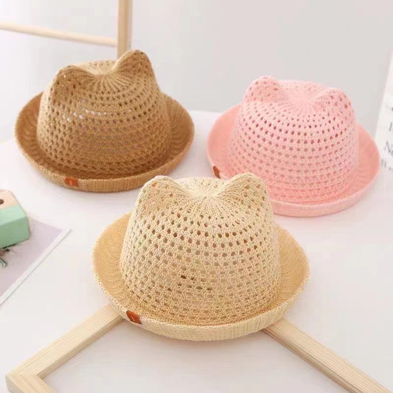 Children Unisex Cartoon Style Cute Solid Color Crimping Straw Hat display picture 1
