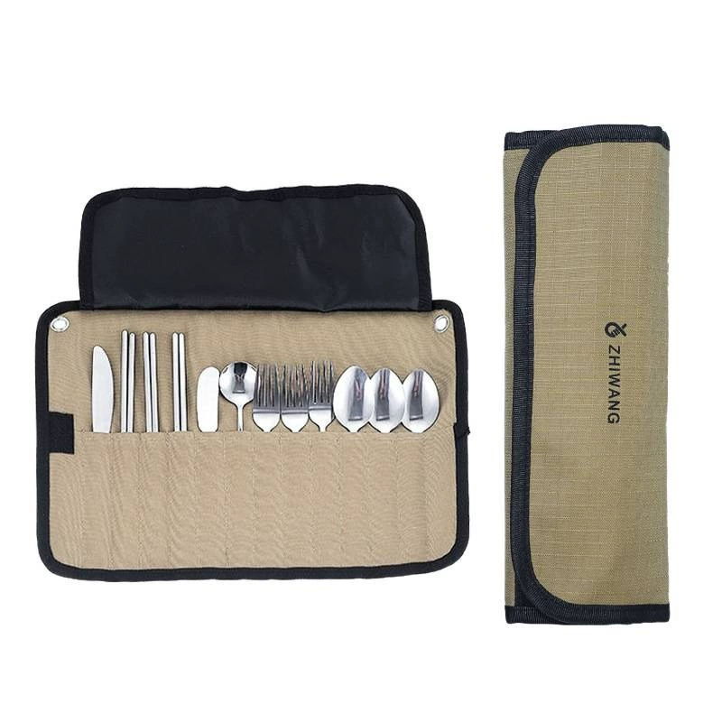 Travel tableware, set, capacious storage bag stainless steel, (Cross-border trading), oxford cloth