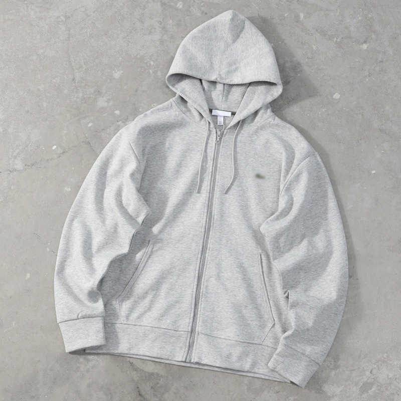 Cross-Border Original Quality Crocodile Fish Basic Embroidered Logo Three-Needle Five-Thread Zipper Hooded Sweatshirt for Men and Women