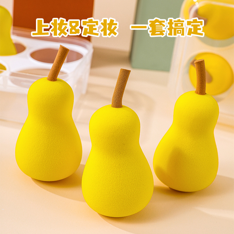 Fábrica en stock 4 caja de huevos de maquillaje en forma de pera serie de frutas secas y húmedas super suaves esponjas de maquillaje huevo en polvo