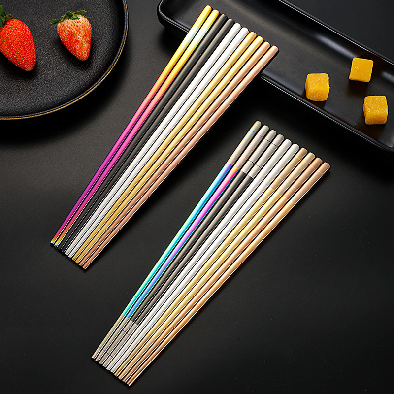 Directo de fábrica de acero inoxidable 304 palillos aislamiento cuadrado completo engrosado antideslizante logotipo imprimible hogar palillos al por mayor