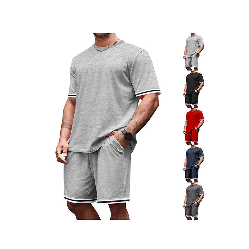 Europa y los Estados Unidos transfronterizos nuevos hombres de verano de manga corta camiseta de cuello redondo juego deportivo de pantalones cortos casuales de dos piezas para hombres