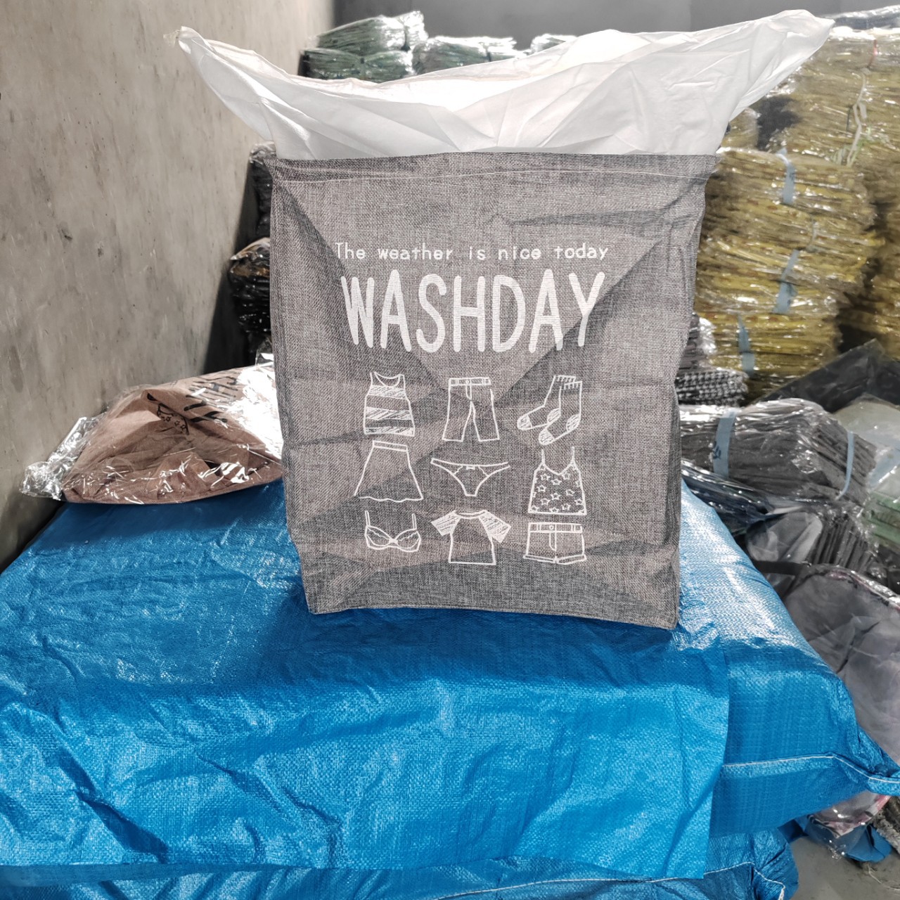 Extra grote, anti-mijt stoffen opbergmand voor verhuizingen, vochtbestendige inpakzak met trekkoord_voghion.com