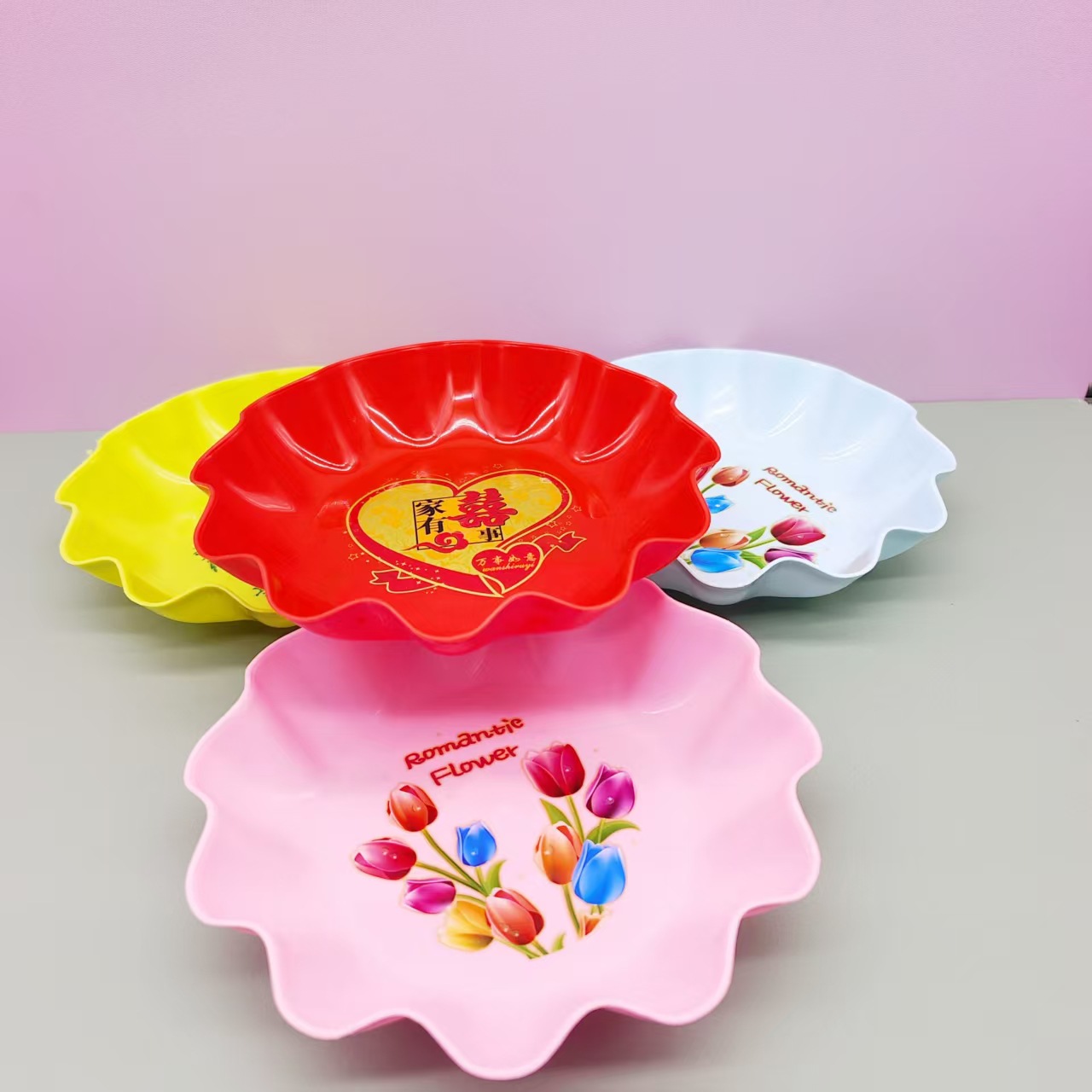 Wedding Supplies Big Red Happy Word Dried Fruit Plate Plastic Home Has Good News Melon Seed Candy Plate Festive Fruit Plate Wedding Plate