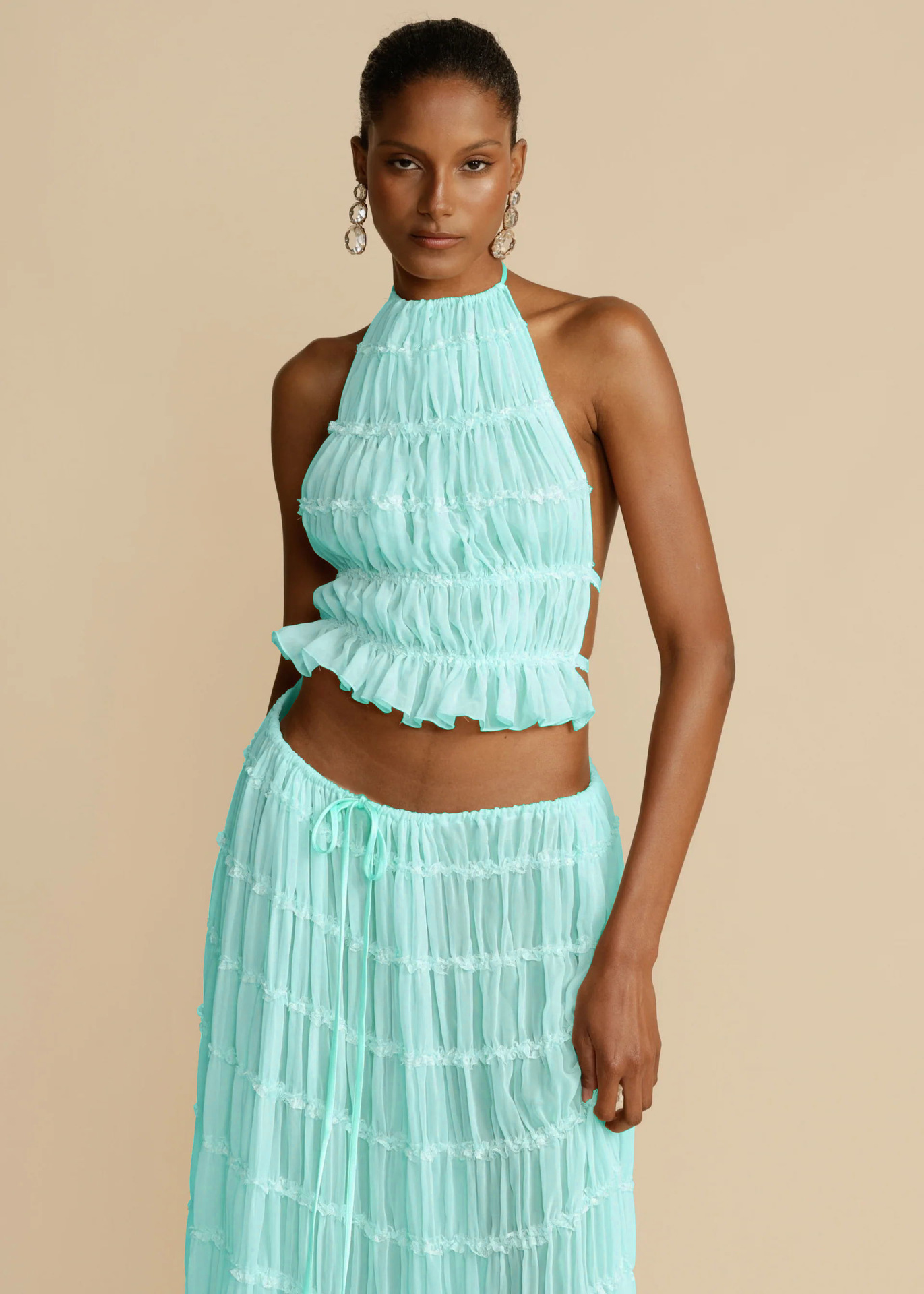 84g Weight Sleeveless Sleeve Length Polyester Fabric Type Skirt Co-ord Set Sets Type 2 Pieces Set Quantity Daily, Beach, Date Occasion Halter Neck Neckline Regular Fit Fit Type Solid Color Pattern Summer Season Women's Gender Sexy Style Daily Beach Date Women's Sexy Solid Color Polyester Skirt Co-ord Set Skirt Sets 24