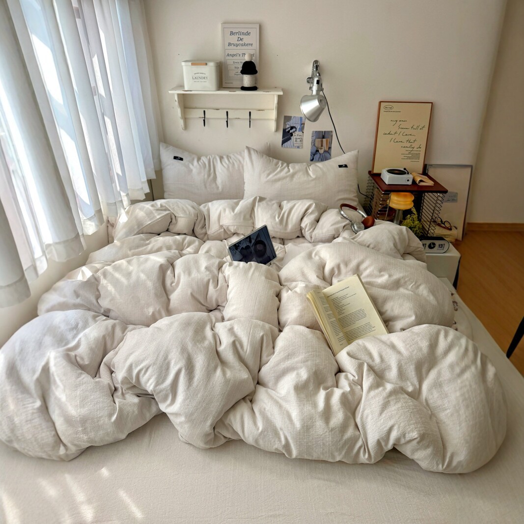 Bamboo Linen Bedding Set Japanese Style Solid Colour Fitted Sheet_voghion.com